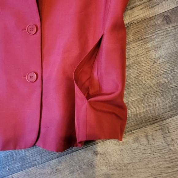 Lauren Ralph Lauren SZ 6 Vintage 100% Silk Red 3 Button Holiday Lagenlook Blazer - Picture 7 of 12